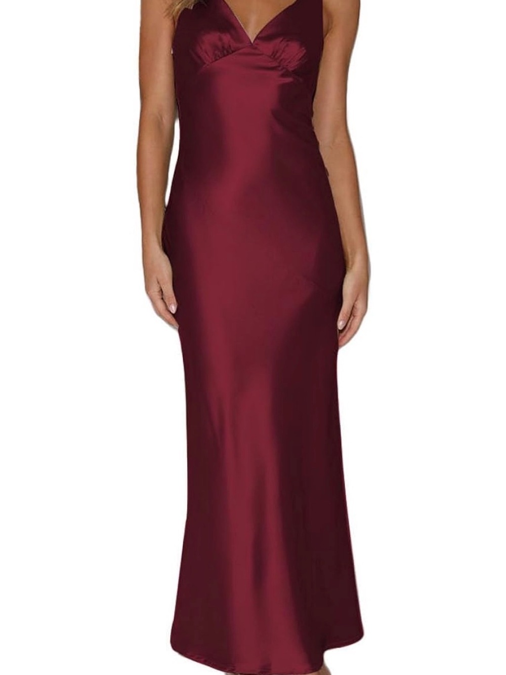 Amazon Burgundy Satin Maxi Dress
